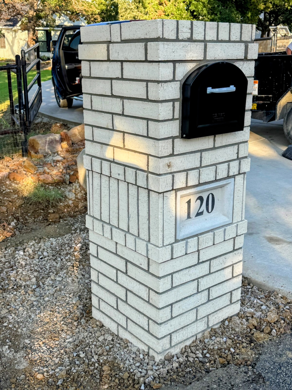 Modern Gray Brick Mailbox - Professional masonry work in Plano, TX